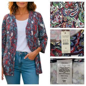 Talbots Paisley Cardigan Sweater Plus 3X NEW - Classic Blue Red Multi 3/4 Sleeve